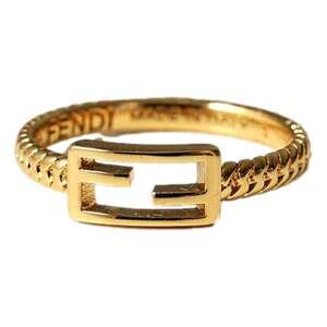 Fendi Baguette FF Logo Ring Gold Tone Twist Metal Band